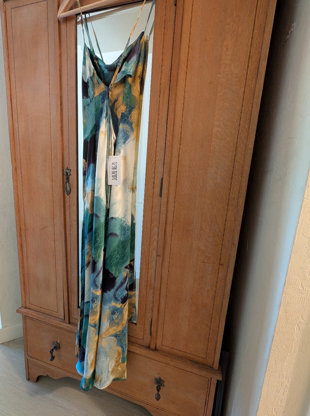 12TH TRIBE Natalia Blue and Gold Watercolor Slip Maxi Dress - Picture 5 of 7